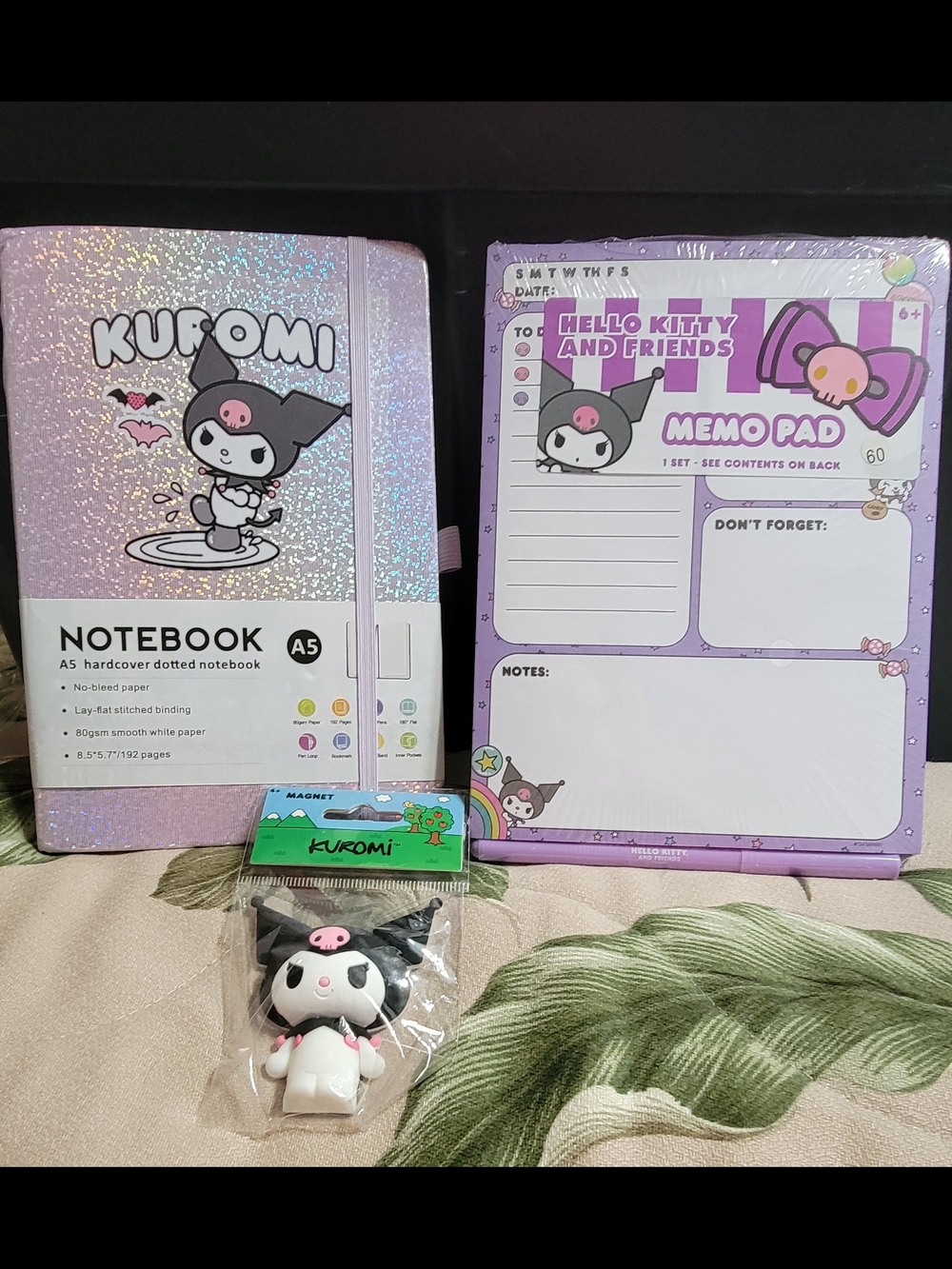 812-Sanrio Kuromi Glitter Lavender A5 Notebook & Memo Pad Set